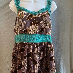 Babydoll tank with ruffled straps and velvet trim